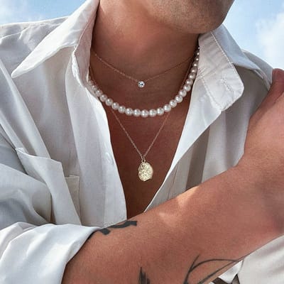 Helin life ketting heren&dames-ketting met hanger-parels&zirkonia&staal -Geschenkdoos en wenskaart