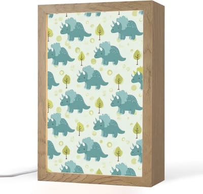 Nachtlampje 20x30 cm - Kinder lampje - Triceratop - Blauw - Stippen - Boompjes - Tafellamp kinderkamer - Slaapkamer lamp - Bedlamp kinderen - Kinderlampje stopcontact - Wandlamp babykamer - Nachtlampjes