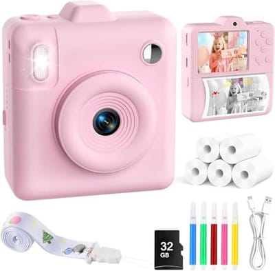 Kinder Camera - Direct Print Camera - Momenten Vastleggen - Inclusief Printpapier - 32GB Kaart - Roze