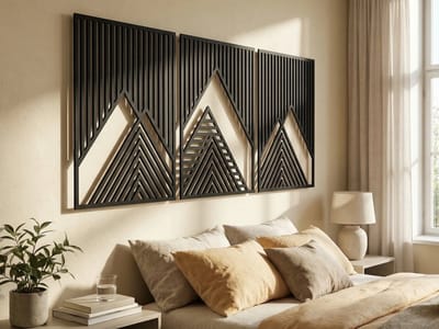Wanddecoratie Bergen, Houten Wandbeeld, 3D Wanddecoratie voor Thuis, Moderne Beelden voor Huis Kantoor Slaapkamer, Woonkamer en Keuken - 150x67 cm