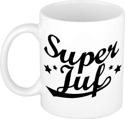 Super juf bedankt koffie mok - drink beker - cadeau - wit - 300 ml - keramiek- Juffendag/ einde schooljaar cadeau