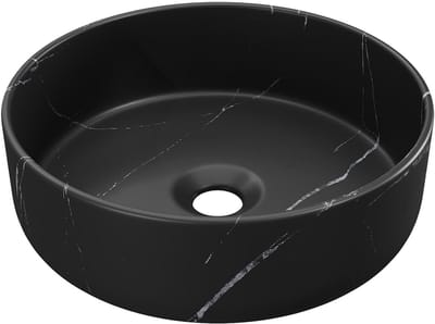 Vente-unique Ronde zwarte opbouwwastafel met marmereffect in keramiek - 36 cm - VIAMARBA