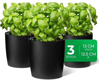 Novaliv Stijlvolle Set van 3 Zwarte Kunststof Kruidenpotten voor Elke Vensterbank, Verse Keukenkruiden, Kruidentuin voor de Keuken, Kruidenbed voor Binnen, Kamerplanten, Plantenpot, Plantenkom