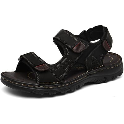 Nieuwe Zomer Echt Lederen Sandalen Heren Trendy Dubbel Gebruik Slippers Casual Sport Strand Schoenen Antislip Slijtvast Zachte Zool 46 black