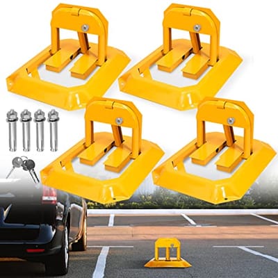 Parkeerpaal Set - Parkeerblokken Inklapbaar - Parkeerplaats Beveiligen - Inclusief 12 Sleutels - 4 Stuks - Geel
