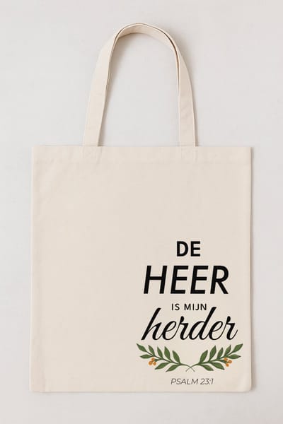 Canvas Shopper Tas – “De Heer is mijn Herder” – Bijbeltekst Psalm 23:1 – Christelijke Cadeau Tas – Herbruikbaar & Duurzaam - Schoudertas - bijbel - bijbeltekst -