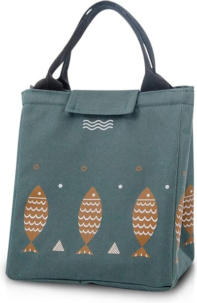 Lunchbag met isolatie - Groene lunchbag met vissen - Koeltas van Oxford stof voor lunch en broodtrommel.