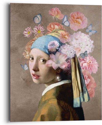 Schilderij Vermeer Bloemenmeisje met de Parel - 50 x 40 - Hout - REINDERS