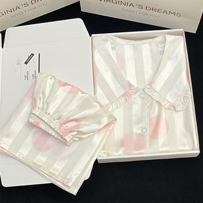 Zomer Nieuw Dames Zoet Satijn Zijde Bloemenprint Pyjama Set Korte Mouw+Broek Vrouwen IJs Zijde Schattige Huiskleding Casual Kleding XXL white