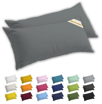 Lavea® Zijslaapkussenslopen 40x145 cm Set van 2 – Kussenhoezen van 100% Zachte en Ademende Jersey Katoen met YKK Ritssluiting – Middengrijs
