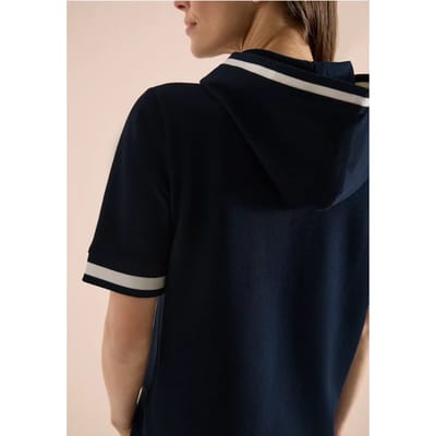 Shirt met korte mouwen, capuchon en geribde details