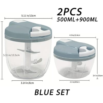 2 STUKS 500ML+900ML Handmatige Voedselprocessor Groentesnijder Handzwengel Knoflookpers Draagbare Uiensnijder Fruit Keukenaccessoire