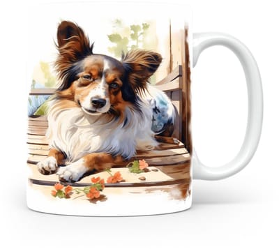 Mok Papillon Beker voor koffie of tas voor thee, cadeau voor dierenliefhebbers, moeder, vader, collega, vriend, vriendin, kantoor, opa, oma, hond, kerst, sinterklaas, verjaardag