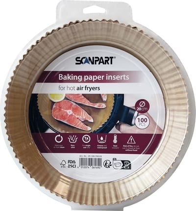 Scanpart Airfryer bakpapier wegwerpbakjes - Rond Ø20cm bodem - 100 stuks - Geschikt voor Philips Airfryer XXL en Bourgini Domo Fritel Montana Nova Princess Russell Hobbs Severin Tefal Tristar