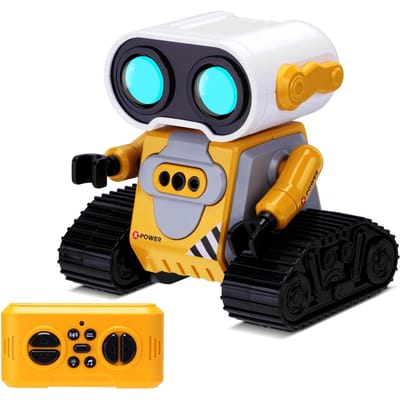 Jouets robots, robots télécommandés rechargeables 2,4 GHz avec démonstration automatique, musique, yeux LED, jaune/gris