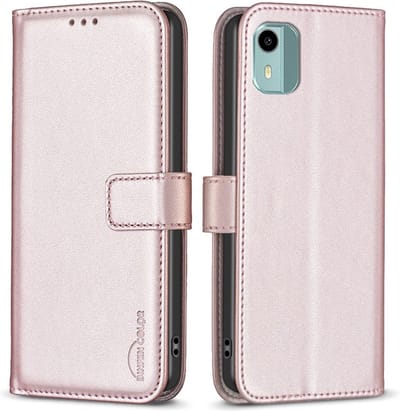 BINFEN Hoesje - Geschikt voor Nokia C12 Hoesje - BINFEN Color Book Case - Rose Gold