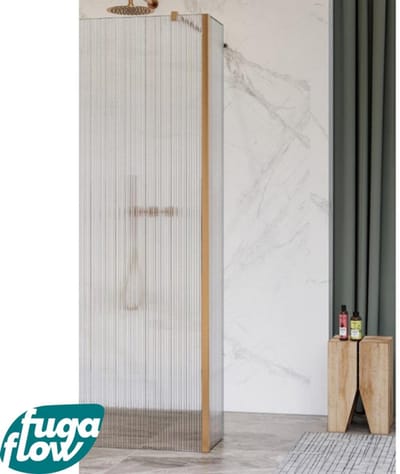 FugaFlow Eccelente Vetro zijwand - 30x200cm - ribbel glas - 8mm - met hoekprofiel - geborsteld koper -