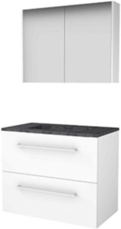 Basic-Line Comfort 46 Badkamermeubelset - 80 x 46 cm - Met Grepen - 2 Lades - Hardstenen Wastafel - 1 Kraangat - Spiegelkast - Ice White