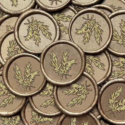 100 stuks Zelfklevende Waxzegels Rond met Rozemarijn Patroon in Goud en Champagne Goud voor Uitnodigingen en Correspondetie