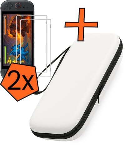 Hoesje Geschikt voor Nintendo Switch 2 Hoes Bescherm Case Hardcover Polsbandje Met 2x Screenprotector - Hoes Geschikt voor Nintendo Switch 2 Case - Wit