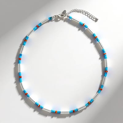 Cavill - 925 Sterling Zilveren Halsketting - 50,75 ct Witte Kwarts, Oranje Stekeloesters & Turkoois - Elegante Luxe Kralen Ketting - Unieke Accessoire