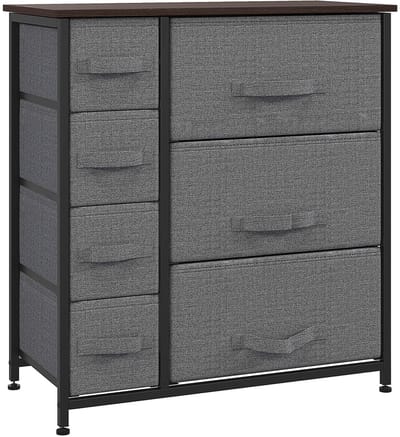 Merax Opbergkast Met 7 Stoffen Lades 63x30x71 cm – Ladekast Met Metalen Frame Houtlook – Grijs Industrieel Organizer Voor Slaapkamer Woonkamer