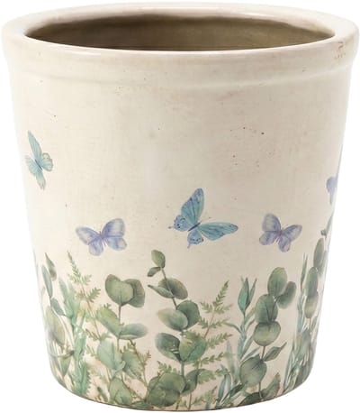 Keramiek Bloempot voor Binnen – Blauw Vlinder – Rustieke Pot – Ø 15 cm – Vlindermotief