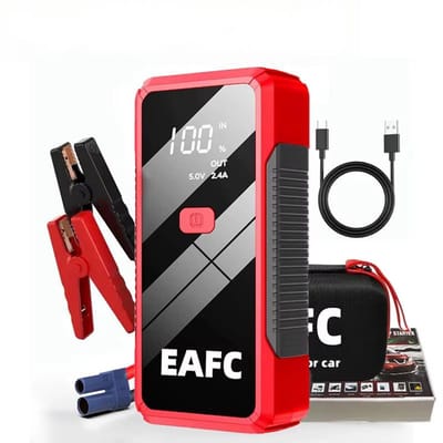 EAFC - 12V Jumpstarter voor Auto - 2000A / 20.000 mAh - 4-in-1 Starthulp met Powerbank, LED Zaklamp en SOS Noodlicht - In Opbergkoffer Rood
