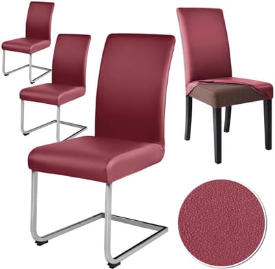 Stoelhoezen, 4 stuks, rekbaar, kunstleer, waterdicht, elastisch, universeel, wasbaar, voor keuken, restaurant, hotel, bruiloft, wijnrood
