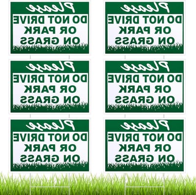 Soaoo 6 stuks Please Do Not Drive or Park on Grass Yard Sign 8 x 12 Inch Waterdicht Dubbelzijdig Houd van Gras Bord Geen Parkeren op Gras Bord met Metalen Draad H Stakes Blijf uit Gras Borden voor