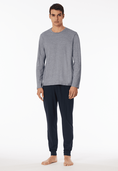 Lange pyjama met streepjes aan de manchetten, nachtblauw - Casual Essentials 48
