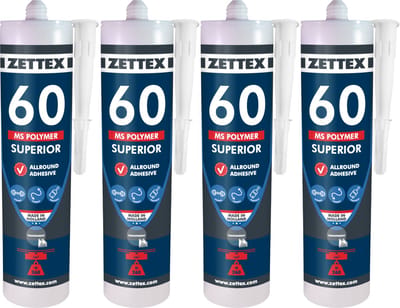 Zettex MS 60 Polymeerkit Superior - Montagekit – Lijmkit – Afdichtkit - Binnen & Buiten - 4x 290ml – Transparant