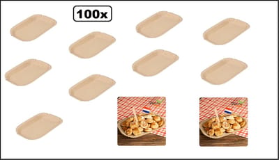 100x Kartonnen schaal 23cm x 15cm bruin vetwerend - ECO Broodje snacks festival thema feest broodje snack vette hap oliebol vis beleg