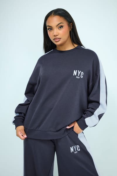 Yours Marineblauw 'Nyc' Sweatshirt Met Zijstreep Size 42