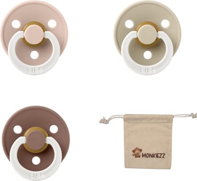 Bibs fopspeen - maat 1 0-6 maanden - 3 stuks – Glow Vanilla - Glow Blush - Glow Woodchuck + Monkiezz speenzakje