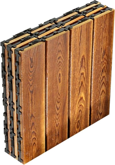 Terrastegels Hout - Vlonderplanken Buiten - Buitenruimte Verfraaien - In elkaar grijpend Systeem - 33 x 33 cm - Houtkleur