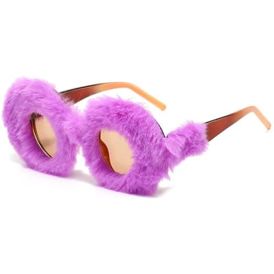 Nieuwe Collectie Ronde Pluche Zonnebril Dames Vintage Oversized Winter Thermisch Pluizige Bril UV400 Feest Decoratieve Bril as picture
