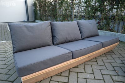 Bankje “Sauna” van Douglas hout 180cm – Antraciete kussens – relax bank – Loungebank – Lage zetel - 2 persoons