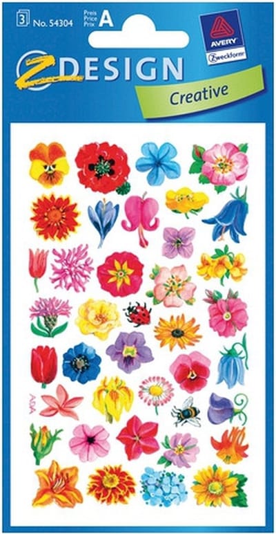 Avery hobby en knutsel stickers - Bloemen deco - kinder/hobby stickers - 3x vellen