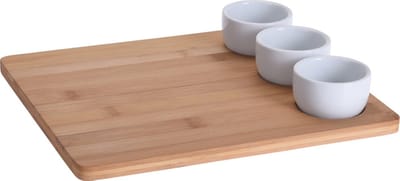 Excellent Houseware 4-delige sushi serveer set - met bamboe houten serveerplank - en 3 porseleinen kommetjes - 28 x 24 cm