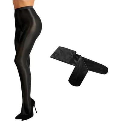 Collants 70D Femmes Contrôle Ds Brillant Extensible Épaisseur Pieds Bas en Soie Collants Collants Danseuse Boîte de Nuit Jambes Brillantes à l'Huile Chaussettes L black