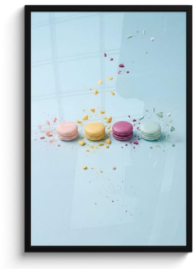 Poster in lijst - Fotolijst 60x90 cm - Posters - Macarons - Kleurrijk - Pastel - Posterlijst zwart - Decoratie - Wanddecoratie woonkamer - Muurdecoratie slaapkamer