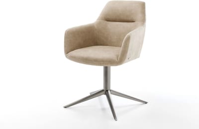 Eetkamerstoel Pejo-Flex kruispoot grafiet microvelours beige vintage 360° draaibaar rocker-functie pocketveer kern