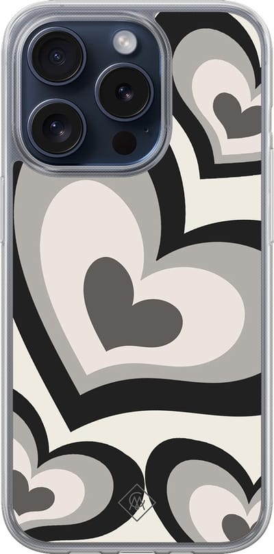 Casimoda® hoesje - Geschikt voor iPhone 15 Pro - Hart Swirl Zwart - 2-in-1 case - Schokbestendig - Illustratie - Verhoogde randen - Zwart, Transparant