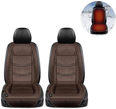 Autostoel Verwarming Warmtekussen Stoelverwarmer 12V 24V Universele Autostoel Bekleding Met Temperatuurregeling Zachte Imitatie Kasjmier Hoes 2 Stuks bruin