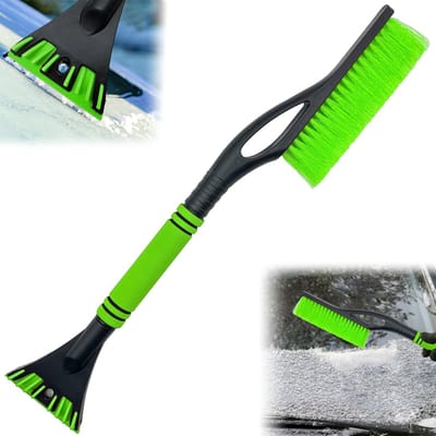 Ynkkvre - Auto Sneeuwschraper - IJskrabber - Raamkrabber - Krabber - 4-rij Zachte Borstel & Vorstbestendig Metaal - Uitschuifbaar Handvat met EVA Schuimgreep - Modulair 3-delig Compact Design - Groen