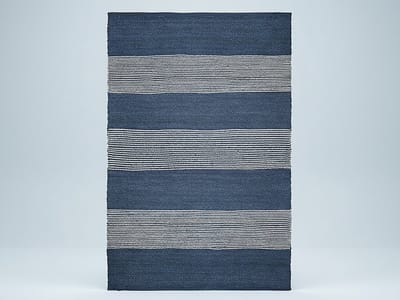 Vente-unique Handgeweven jute tapijt KOCHI - 200 x 290 cm - Donkerblauw en wit