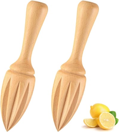 VHV-Citruspers - Citroenpers - Houten citruspers - Set van 2 - Handmatig - Natuurlijk hout - Voor in de keuken - Voor citroen, limoen en sinaasappel - Houtkleur