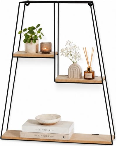 Home & Styling Wandplank / wandrekje Decohome - naturel/zwart - 3 niveaus - 40 x 10 x 50 cm - Foto plank