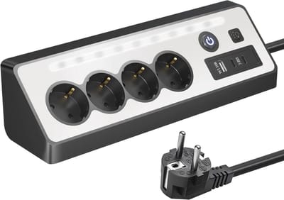 Hoekcontactdoos met USB en schakelaar - 4-voudig ontwerp voor keuken